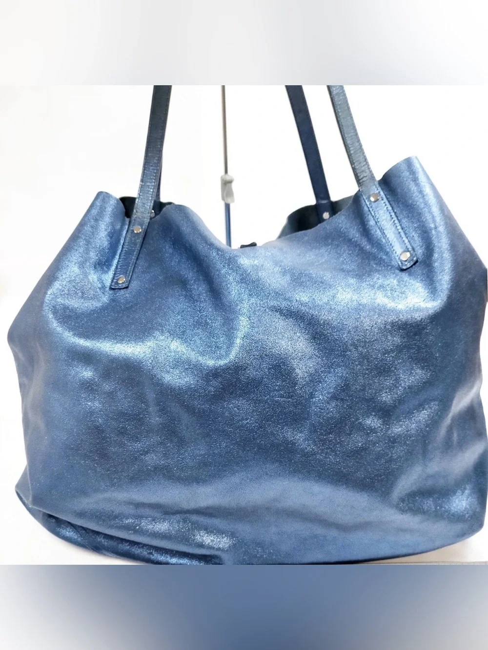 Tiffany&Co Blue Leather Tote Bag Shoulder Bag Handbag with pouch